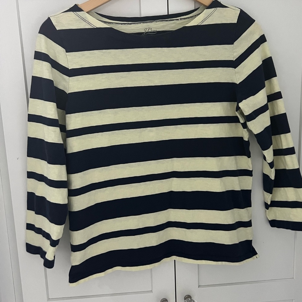 J. CREW Painter slub cotton boatneck T-shirt Yellow Navy Blue Stripe Size Medium